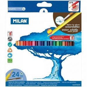 Карандаши акварельные 24цв Milan с кистью трехгранные 0742324