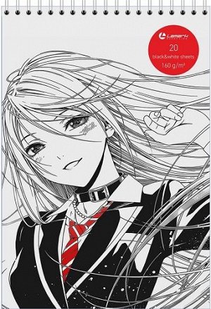 Скетчбук 20л А5 на гребне черная+белая бумага LAMARK Manga 74647