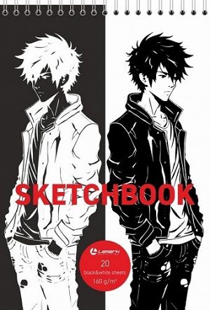 Скетчбук 20л А5 на гребне черная+белая бумага LAMARK Black&White 71653