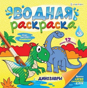 Раскраска водная Динозавры 22,5х22,5см 12стр РВ-0624