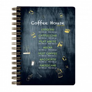 Записная книжка А6 60л клетка на гребне с резинкой COFFEЕ HOUSE 7-60-005/02