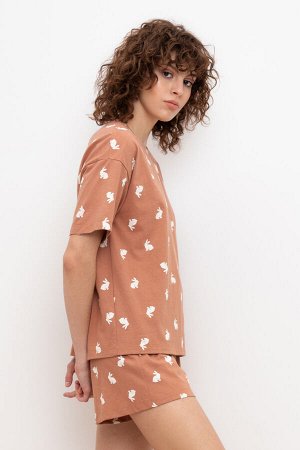 Пижама(Осень-Зима)+mom (кофейный мусс, белые кролики)