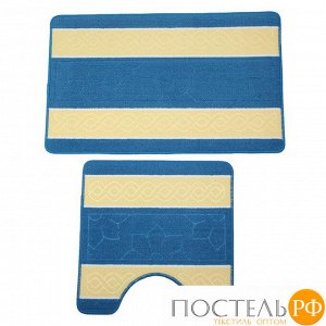 Набор ковриков для ванной и туалета Полосатый, 2 шт, цвет бежево-синий