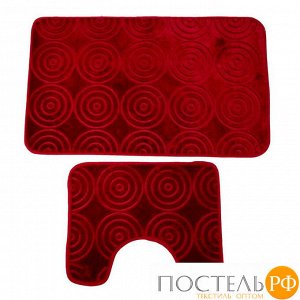 Набор ковриков для ванной и туалета Завитки, 2 шт, цвет красный