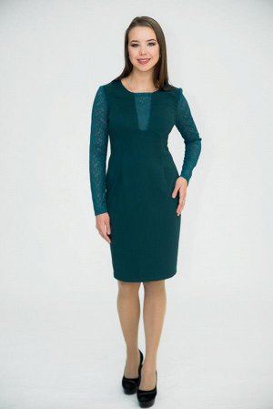 Платье 410 трикотаж нейлон+гипюр зелёный