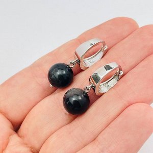 Серьги из серебристого Обсидиана