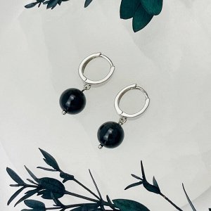 Серьги из серебристого Обсидиана