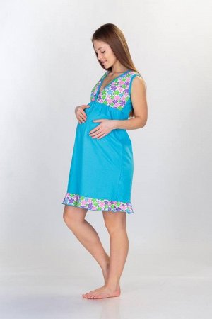 Сорочка для беременных и кормящих «Анна» цвет светло- бирюзовый