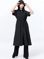 GU - платье-рубашка на резинке с подъюбником - 09 BLACK