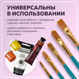 Кисти синтетика BRAUBERG, НАБОР 10шт, синие (Круглые; Овальные; Плоские; Лайнеры), 201030