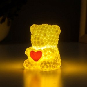 Фигурка светящаяся RISALUX «Мишка с сердцем», LED-ночник, 2 Вт, LR44, белый, 4.5x6x7 см