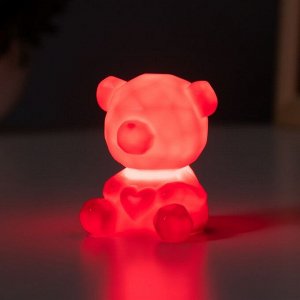 Фигурка светящаяся RISALUX «Медвежонок с сердцем», LED-ночник, 2 Вт, LR44, красный, 4?5?7 см