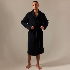 Халат вафельный мужской S HOME: Basic «Дарк Маре», хлопок 100%, чёрный