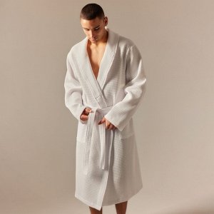 Халат вафельный мужской SL HOME: Basic "Блан де Блан", 100% хлопок, 300 г/м2
