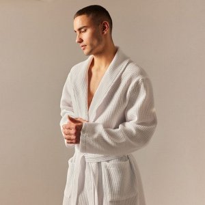 Халат вафельный мужской S HOME: Basic "Блан де Блан", 100% хлопок, 300 г/м2