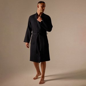 Халат вафельный мужской SL HOE: Boho «Дарк Маре», хлопок 100%, чёрный