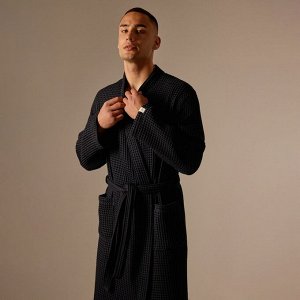 Халат вафельный мужской SL HOE: Boho «Дарк Маре», хлопок 100%, чёрный