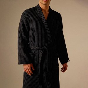 Халат вафельный мужской SL HOE: Boho «Дарк Маре», хлопок 100%, чёрный