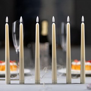 Светодиодная свеча восковая «Классика» 2x27 см, АААx2 (не в компл.), набор 6 шт., свечение тёплое белое