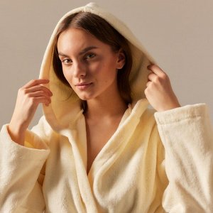 Халат махровый с капюшоном женский SL HOME: Basic "Айвори", 100% хл, 420 г/м2