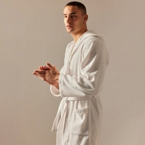 Халат махровый с капюшоном мужской L HOME: Basic "Блан де Блан", 100% хлопок, 420 г/м2 98