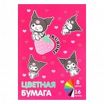 Бумага цветная А4, 16 листов 8 цветов Kuromi, немелованная газетная, односторонняя.