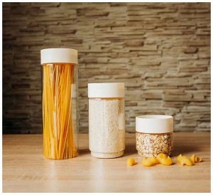 Комплект емкостей для сыпучих продуктов Asti, 3шт (0.5/1/1.5л), пластик, светло-бежевый
