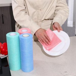 Тряпка/салфетка для уборки 50 шт в рулоне, универсальная, 25*30 см (синий)