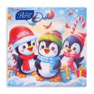 Салфетки новогодние бумажные GrandPero Deluxe «Пингвины», 3 слоя, 33x33 см, 20 шт.