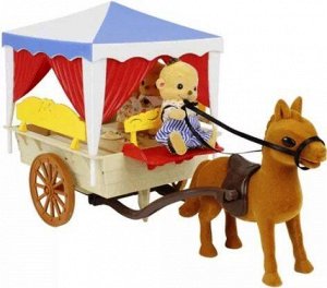 012-06 Повозка с лошадкой и семьей(фигурки,лошадка,посуда,стол)