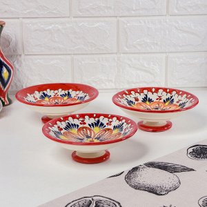 Конфетница узбекская Риштанская Керамика «Цветы», 16x5 см, красная