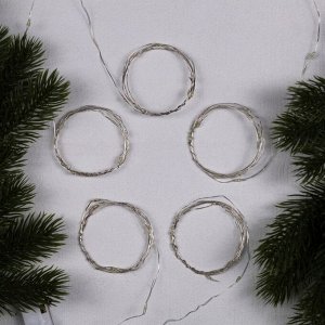 Набор гирлянд «Нить» 1 м роса, IP20, серебристая нить, 10 LED, свечение белое, 3 режима, батарейки AG13x3 (в комплекте), 5 шт.