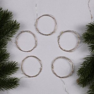 Набор гирлянд «Нить» 1 м роса, IP20, серебристая нить, 10 LED, свечение мульти, 3 режима, батарейки AG13x3 (в комплекте), 5 шт.