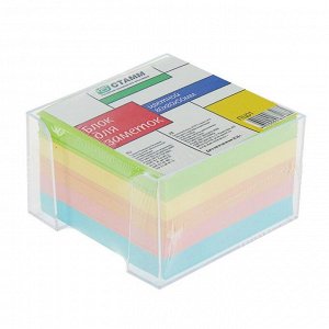 Блок бумаги для записей, в пластиковом боксе, 8x8x5 см, цветной