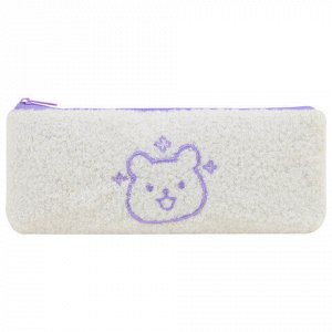 Пенал ЮНЛАНДИЯ, 1 отделение, плюш, "Bear", белый, 22x8х3 см, 272270