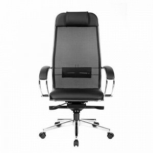 Кресло офисное МЕТТА "ErgoLife" Comfort, хром, сиденье мягкое, ткань-сетка/экокожа, черное