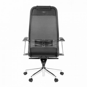Кресло офисное МЕТТА "ErgoLife" Comfort, хром, сиденье мягкое, ткань-сетка/экокожа, черное