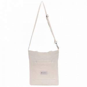 Сумка шоппер HEIKKI VELVET (ХЕЙКИ), вельвет, карманы, 35х32 см, бежевый, 272438