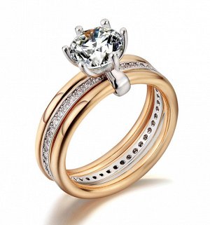 Кольцо Позолоченное розовым и белым золотом 750 пробы (18K Gold Plated) тройное кольцо c супер блестящими прозрачными многогранными фианитами!