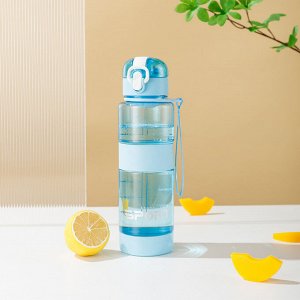 Новый бренд Бутылка для воды 600 мл спортивная, с фильтром и крышкой (голубой)