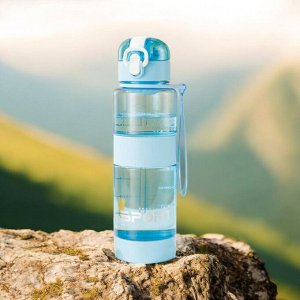 Новый бренд Бутылка для воды 600 мл спортивная, с фильтром и крышкой (голубой)
