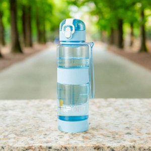 Новый бренд Бутылка для воды 600 мл спортивная, с фильтром и крышкой (голубой)