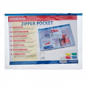 Папка-конверт на гибкой молнии Zip A4 Erich Krause PVC Zip Pocket, вместимость 100 листов, тиснение - зеркало, микс