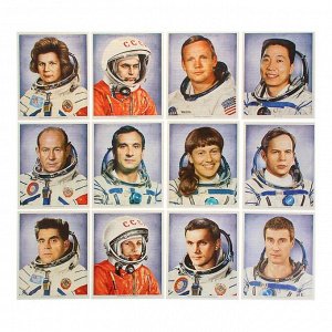 Плакаты "Великий космос. Знаменитые космонавты." 12 демонстрационных картинок с текстом (210x250 мм)