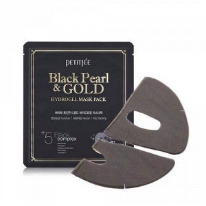 Гидрогелевая маска для лица с чёрной жемчужной пудрой и золотом  Petitfee Black Pearl Gold Hydrogel Mask Pack