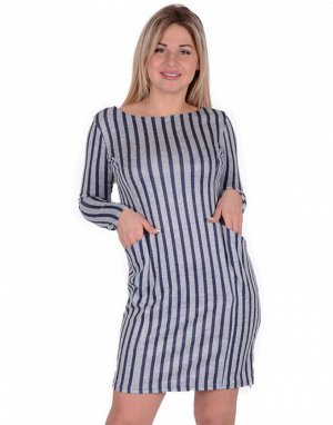 Женское платье П 662/1 (серый+т.синяя полоса)