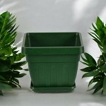 Цветочный горшок &quot;Ирис&quot; 2.0 л., с поддоном, квадратный, зеленый