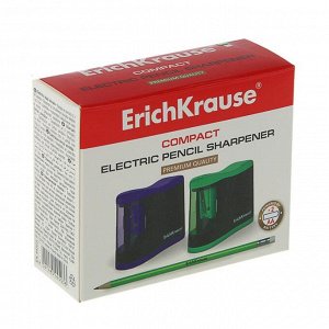 Точилка электрическая Erich Krause Compact, с контейнером, работает от 2-х батареек типа АА, отверстие диаметром 8мм, микс