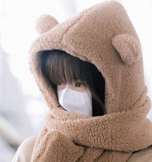Шапка с ушками с шарфом, плюшевая, 2 в 1