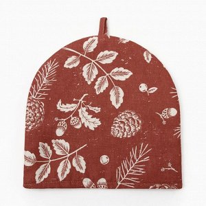 Грелка на чайник Этель "New Year's plants" 28*28 см, 100% хлопок, рогожка 186 г/м*